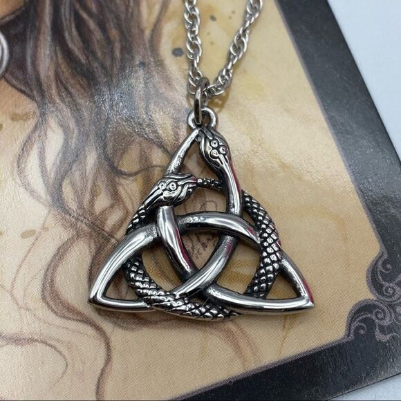 Stainless Steel Celtic Knot Serpents Necklace - Picture 3 of 5